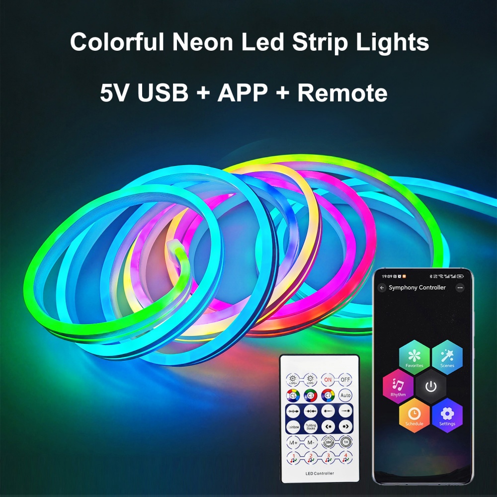 Outdoor Lighting No Wiring - Bande lumineuse LED néon colorée, Bluetooth,