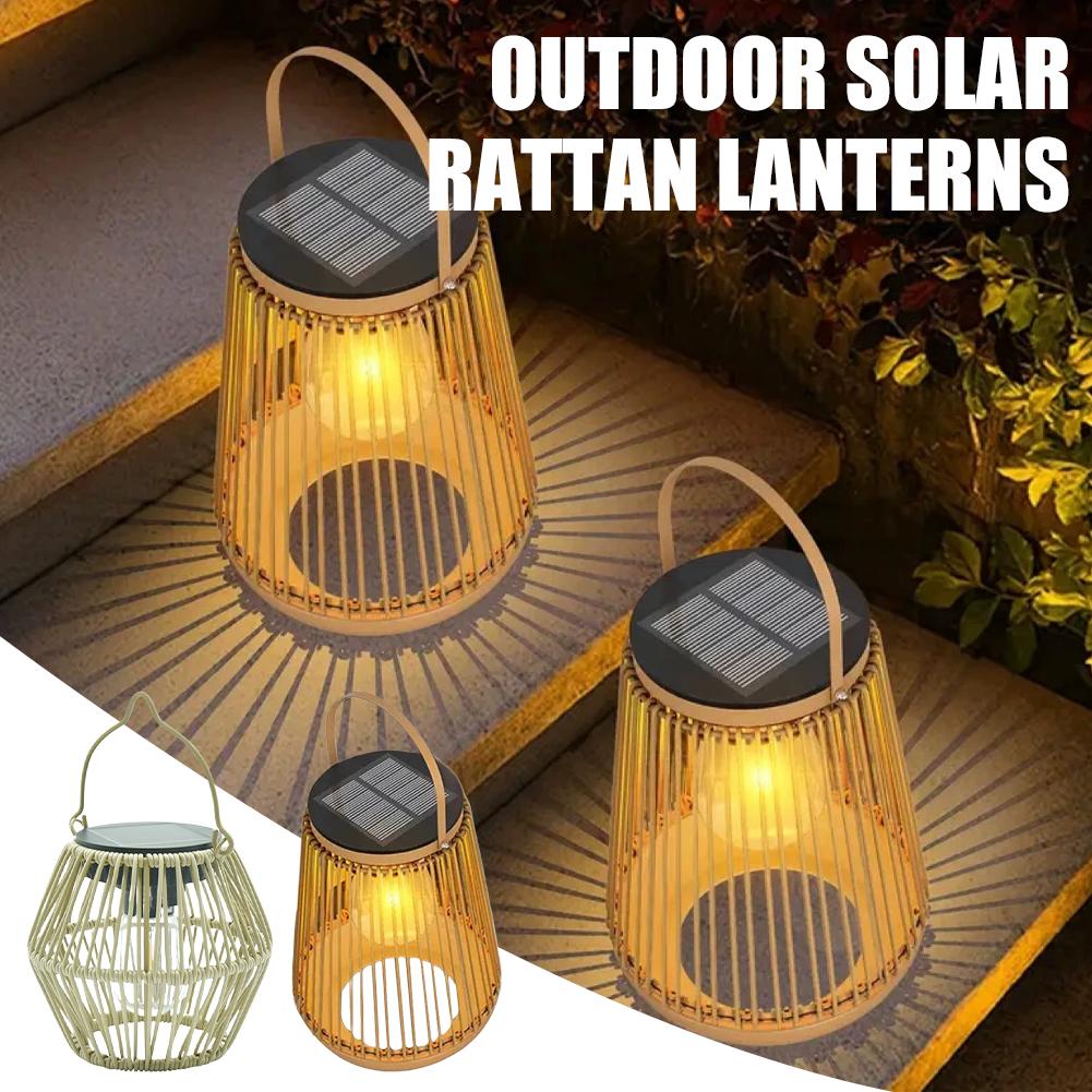 Outdoor Lighting For Backyard - Lanterne solaire en rotin étanche IP65,