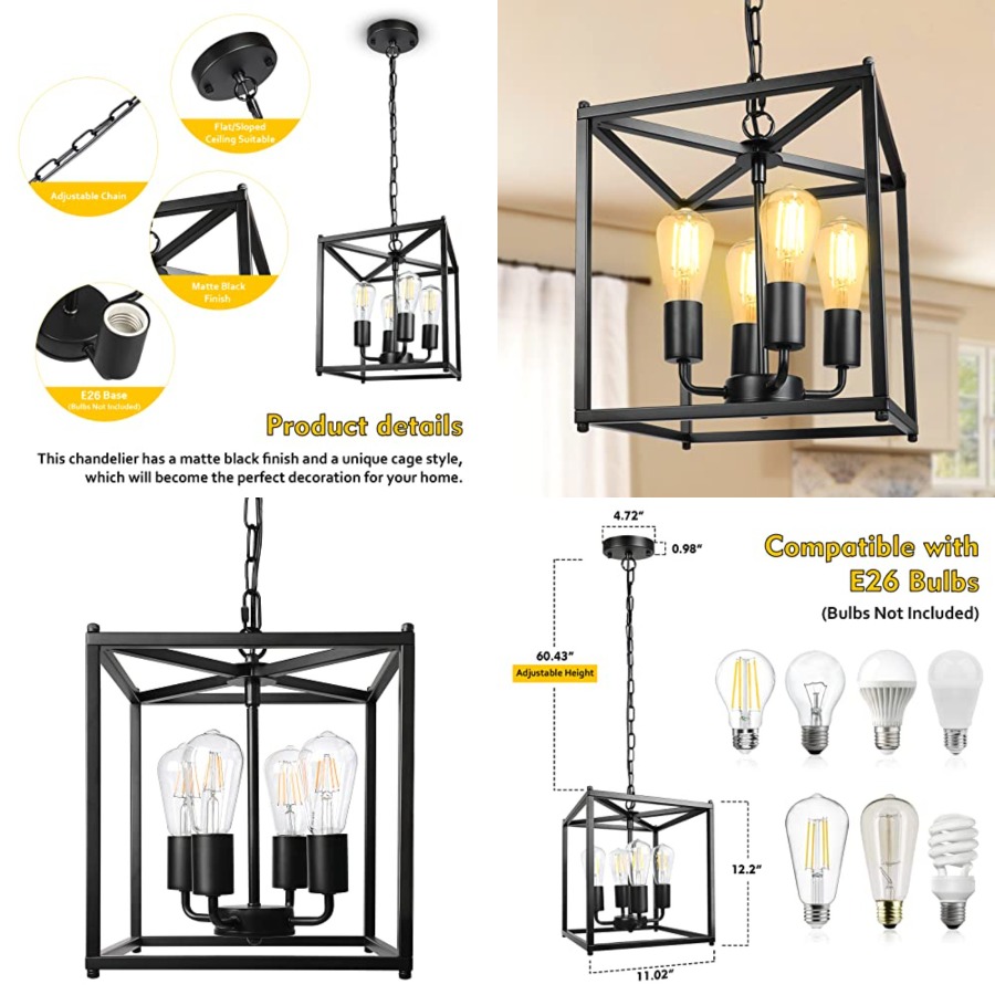 Lustre rustique noir à 4 lumiè - Solar Lantern Hanging avis et prix