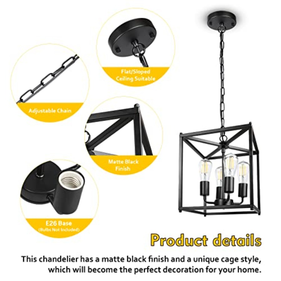 Lustre rustique noir à 4 lumiè - Solar Lantern Hanging avis et prix