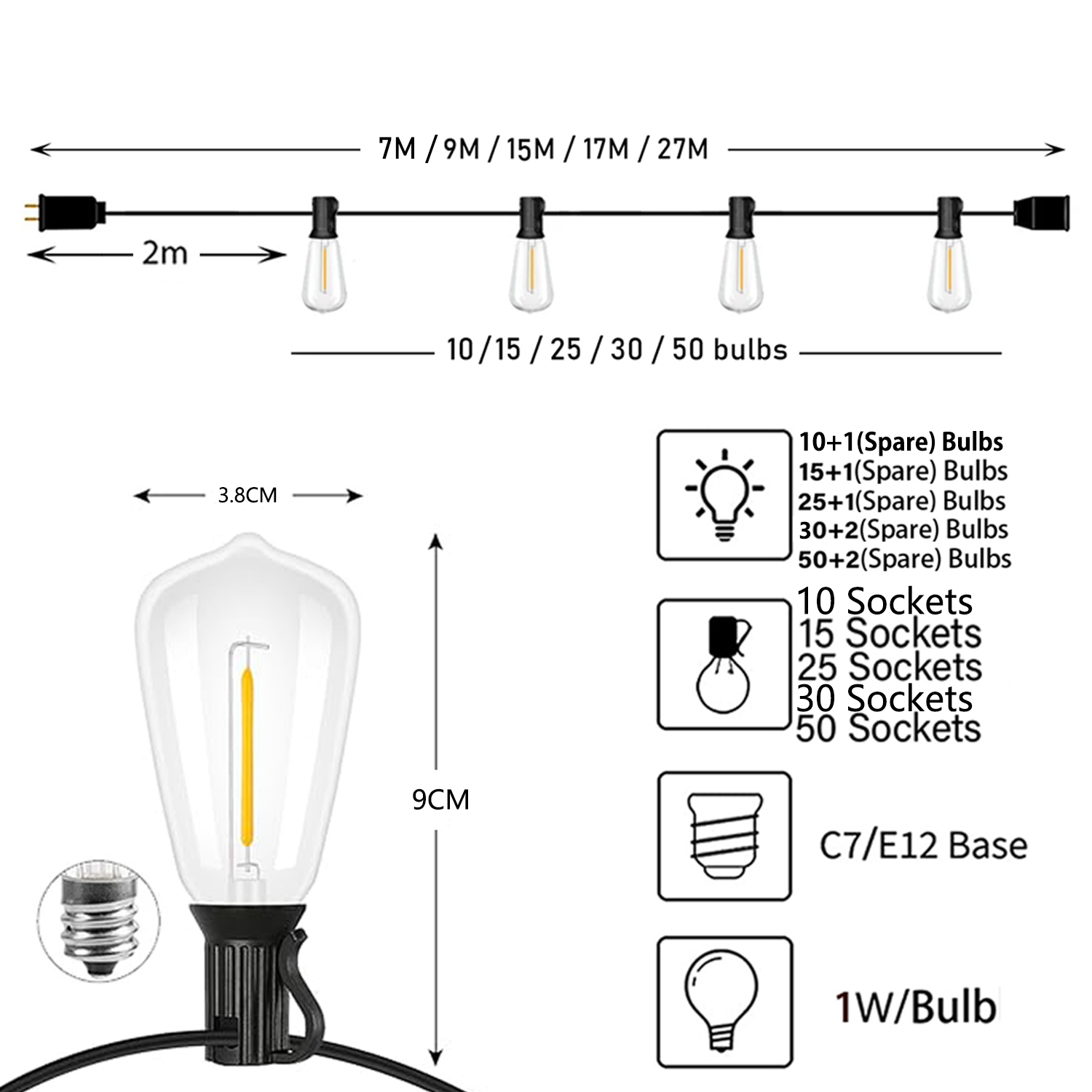 ST38 feston 220V LED Globe cha - Outdoor Lighting Socket avis et prix